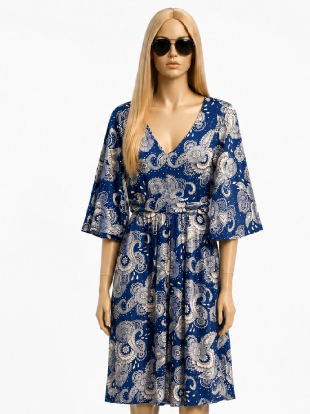 Boden Louisa Jersey Blue Paisley/Floral Print Dress Size 8P